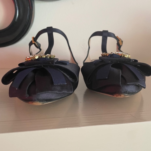 Stuart Weitzman Navy Satin Embellished t-strap flat mule 35.5 - Picture 11 of 12